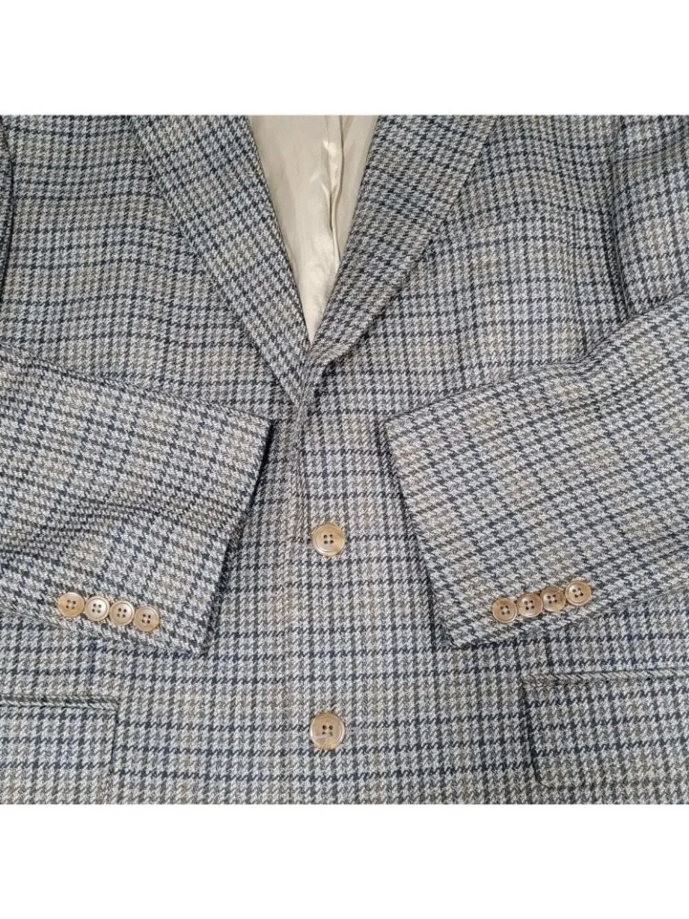 Chaps Ralph Lauren Brown & Blue 100% Wool Houndstooth Blazer Sport Coat Size 46